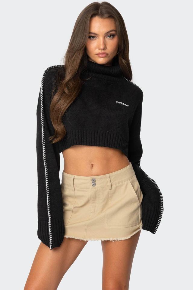 Embroidered Edge Cropped Turtle Neck Sweater Product Image