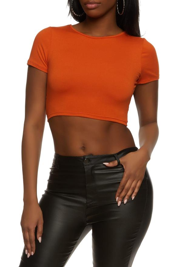 Womens Solid Open Lace Up Back Crop Top Product Image