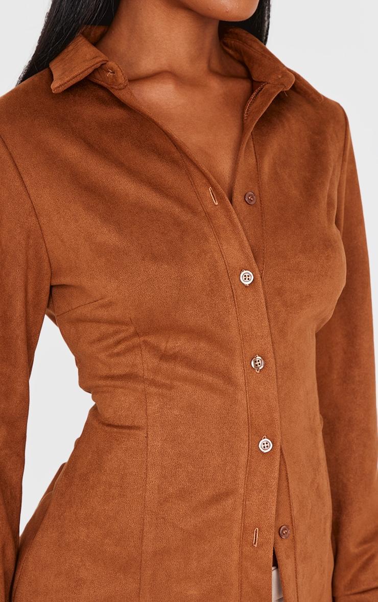 Tan Faux Suede Fitted Shirt Product Image