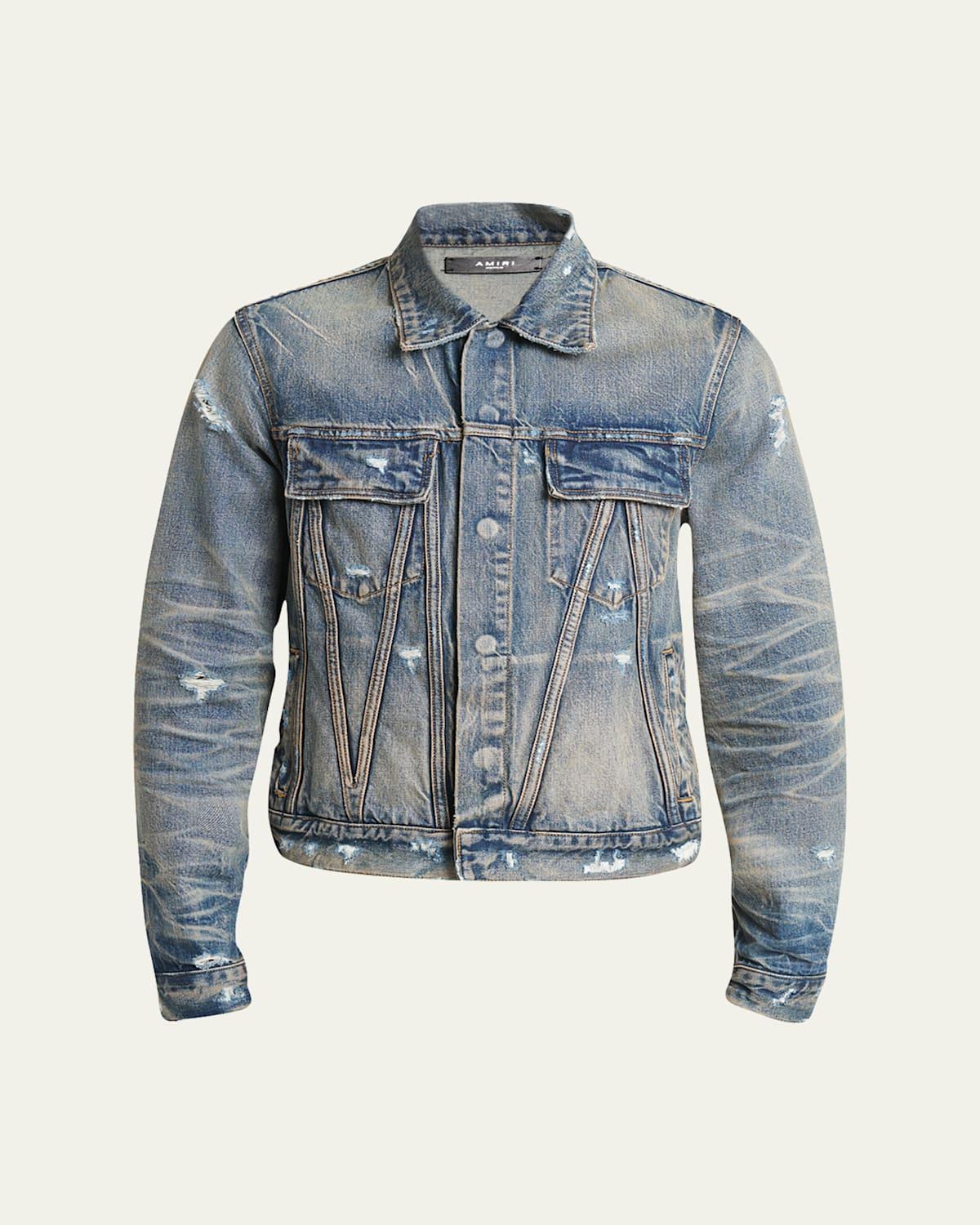 Mens Faded Denim MA Trucker Jacket Product Image