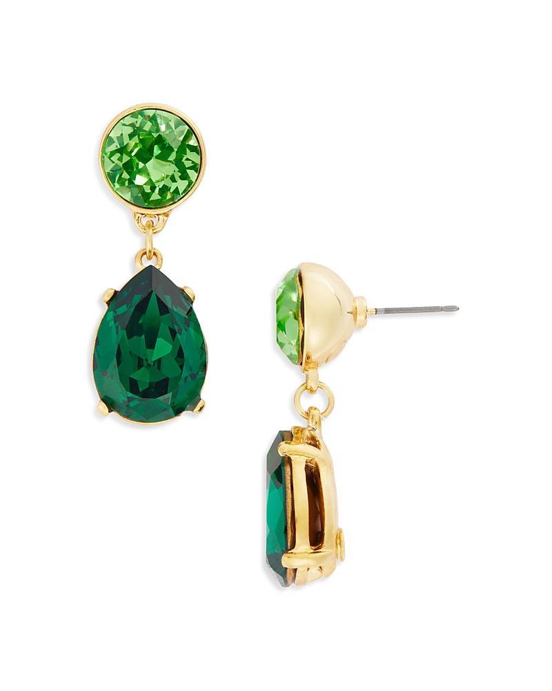 Kenneth Jay Lane Imitation Pearl & Green Stone Drop Earrings in Gold Tone Product Image