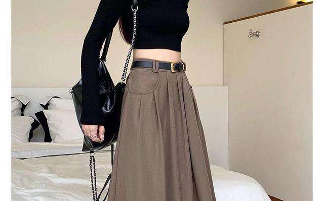 High Waist Plain Maxi A-Line Skirt Product Image