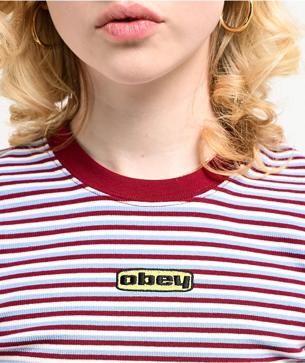 Obey Cypress Stripe Tibetan Red Multi Crop T-Shirt Product Image