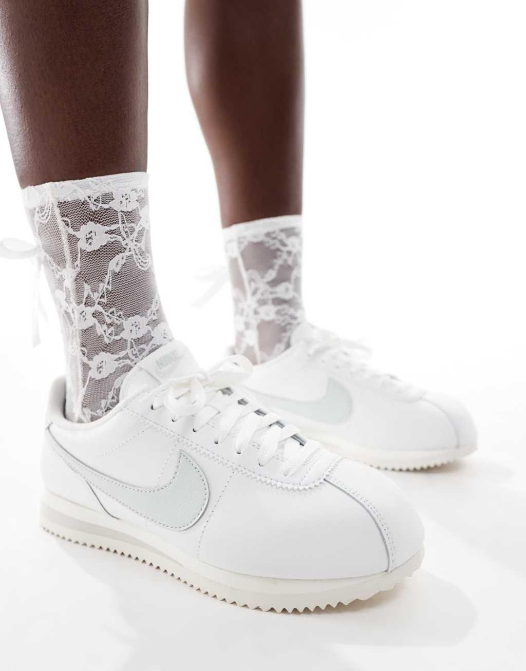 Nike Cortez leather sneakers in white and silver   Product Image