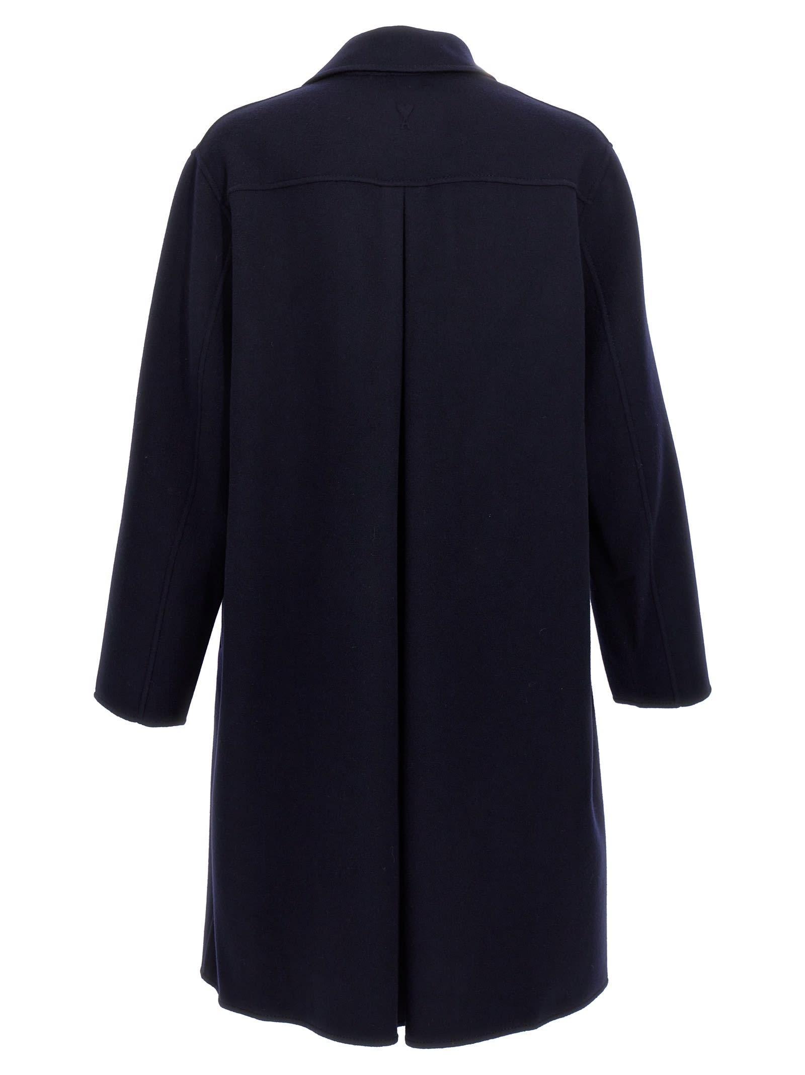 Wool-cashmere Blend Coats Featuring Drop Shoulder In Dark Blue Product Image