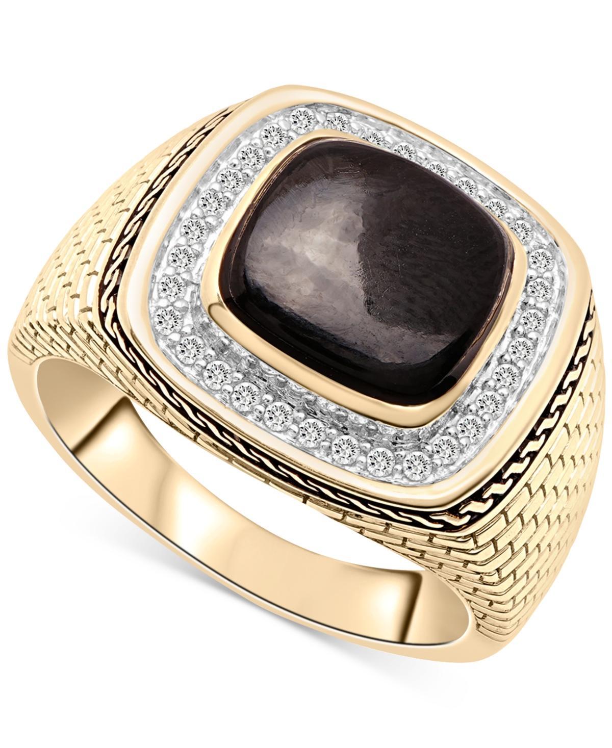 Men's Onyx & Diamond (1/5 ct. t.w.) Brick Texture Ring in 14k Gold-Plated Sterling Silver Product Image