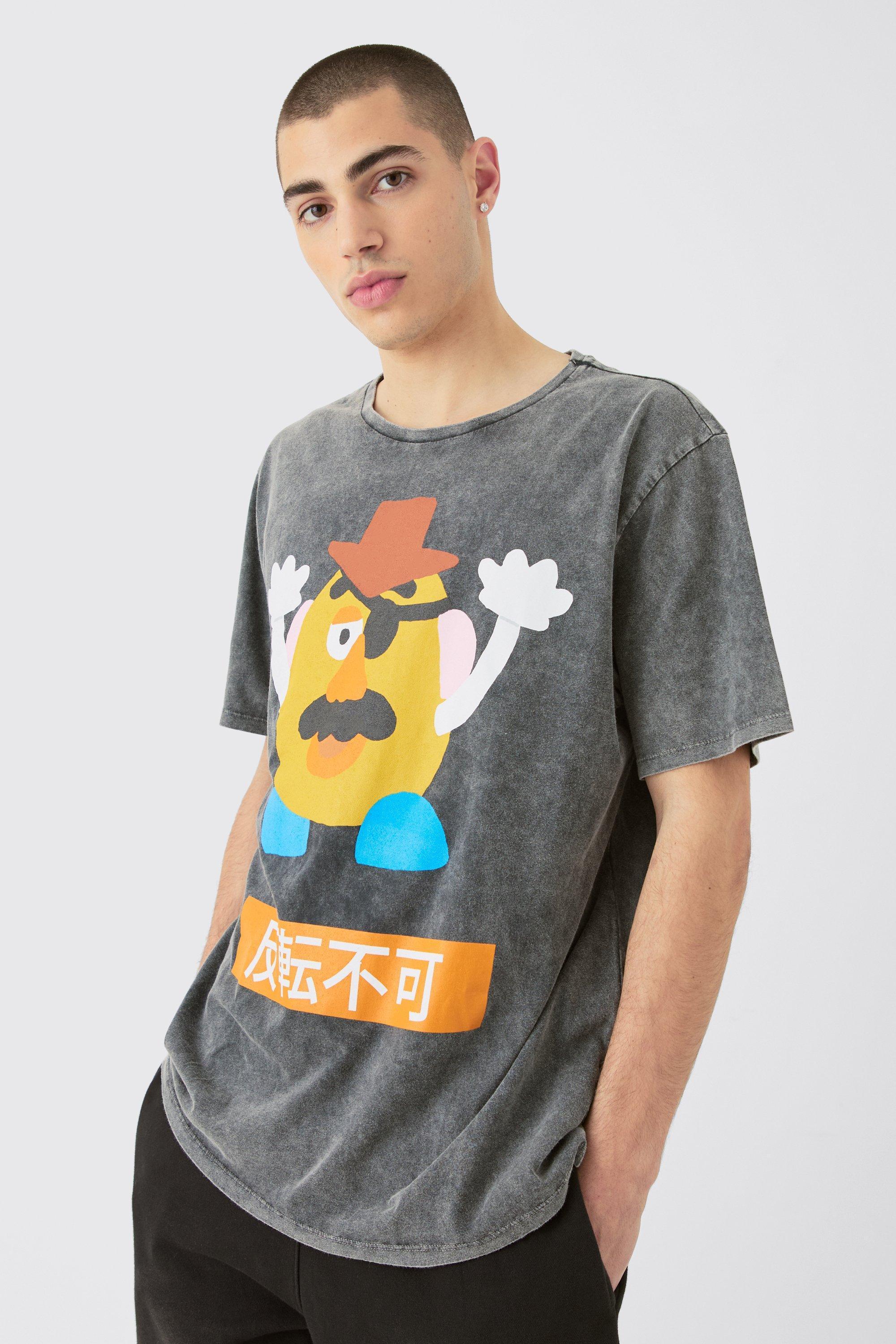 Mens Grey Oversized Disney Toy Story Anime Wash License T-shirt, Grey Product Image