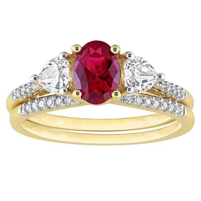 Stella Grace 10k Gold Lab-Created Ruby, Lab-Created White Sapphire & 1/10 Carat T.W. Diamond Engagement Ring Set, Womens Red Product Image