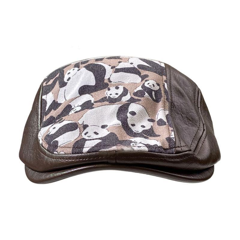 Patterned Print Panel Faux Leather Flat Cap Product Image