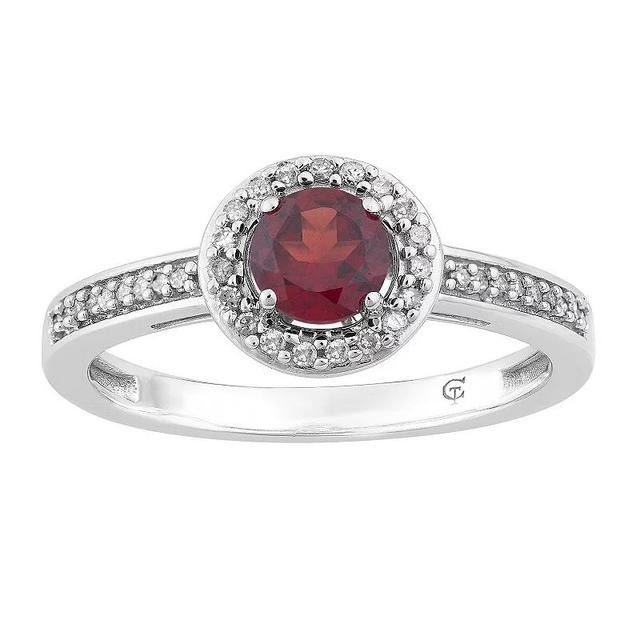 10k White Gold Garnet & 1/6 Carat T.W. Diamond Halo Ring, Womens, Red Product Image