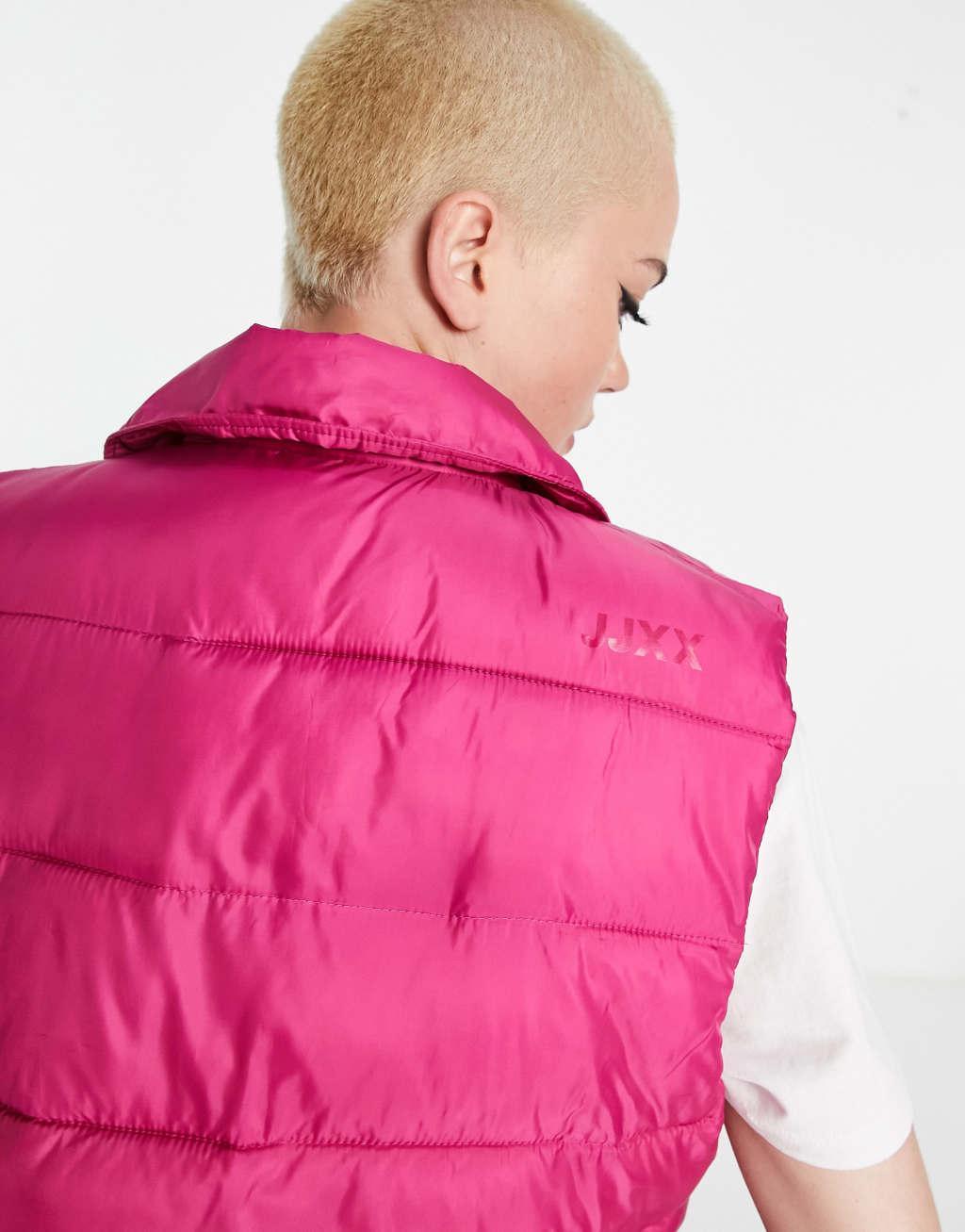 JJXX cropped padded vest in bright pink Product Image