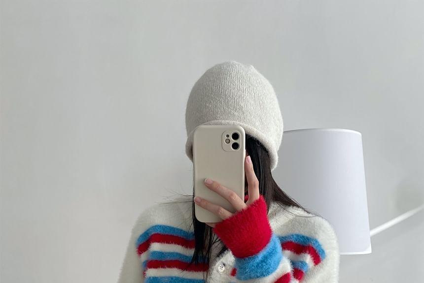 Round Neck Striped Crop Cardigan Product Image