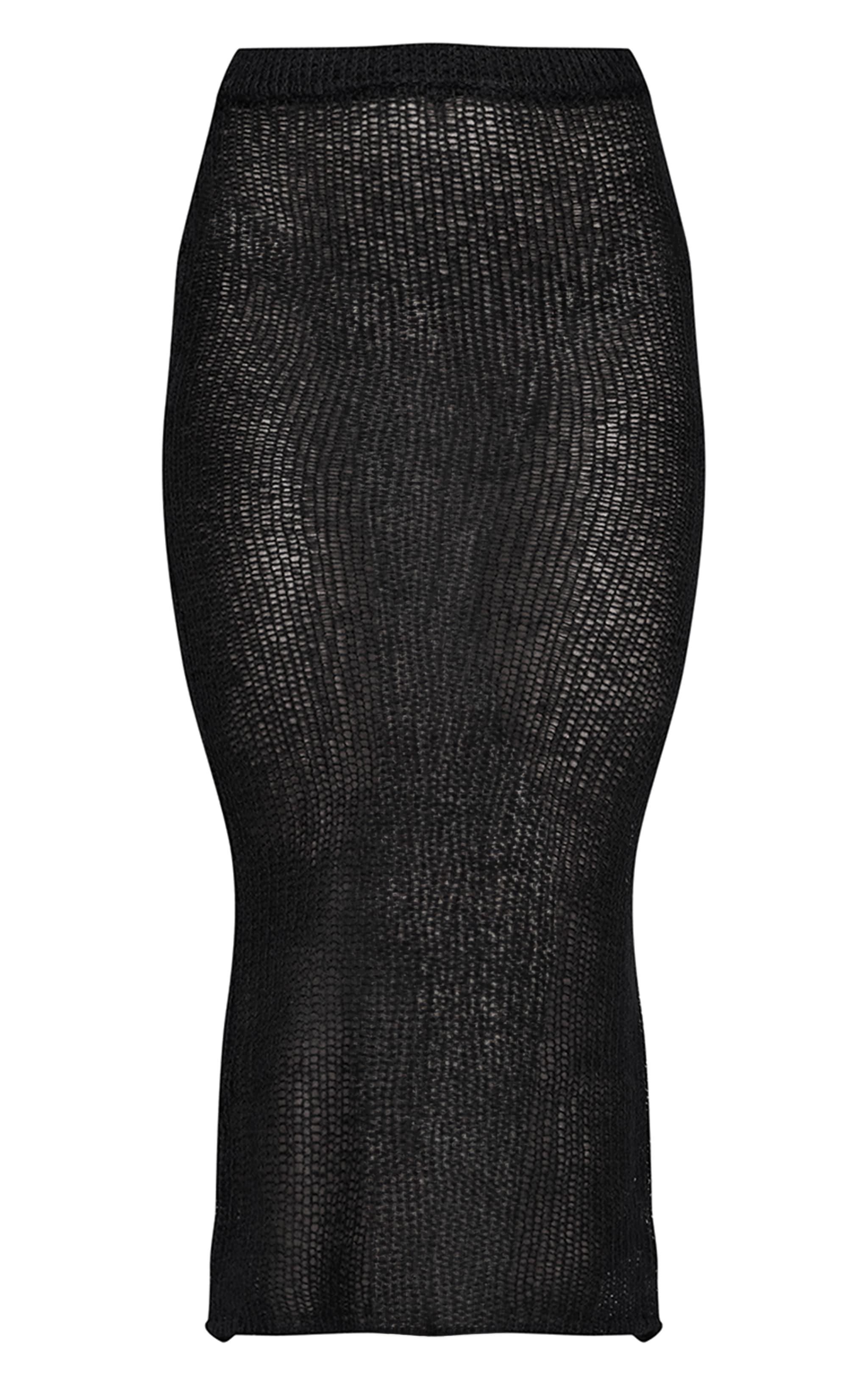 Black Open Knit Midi Skirt Product Image