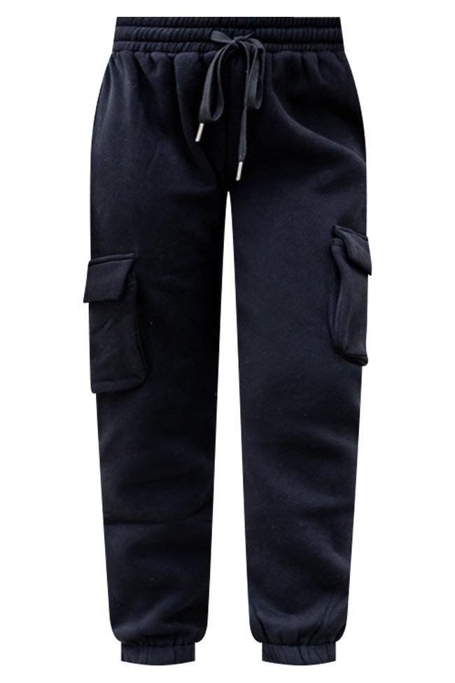 On The Go Black Fleece Cargo Jogger FINAL SALE Product Image