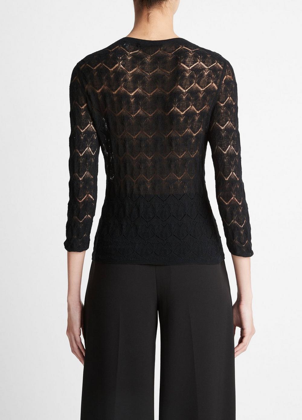 Fine Lace Cotton Three-Quarter-Sleeve Sweater Product Image