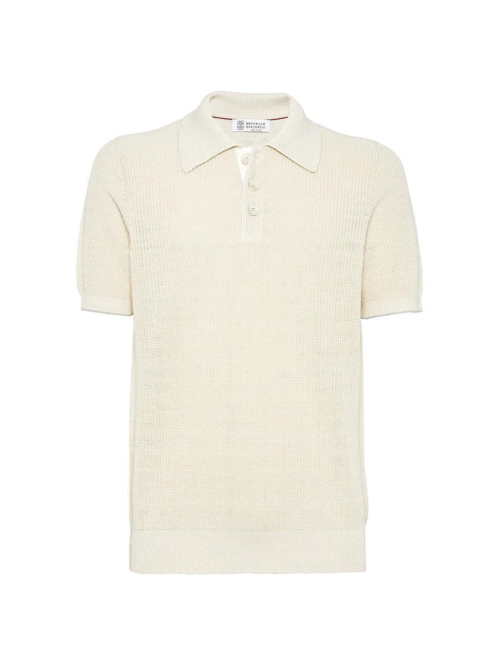 Mens Linen And Cotton Half English Rib Knit Polo Product Image