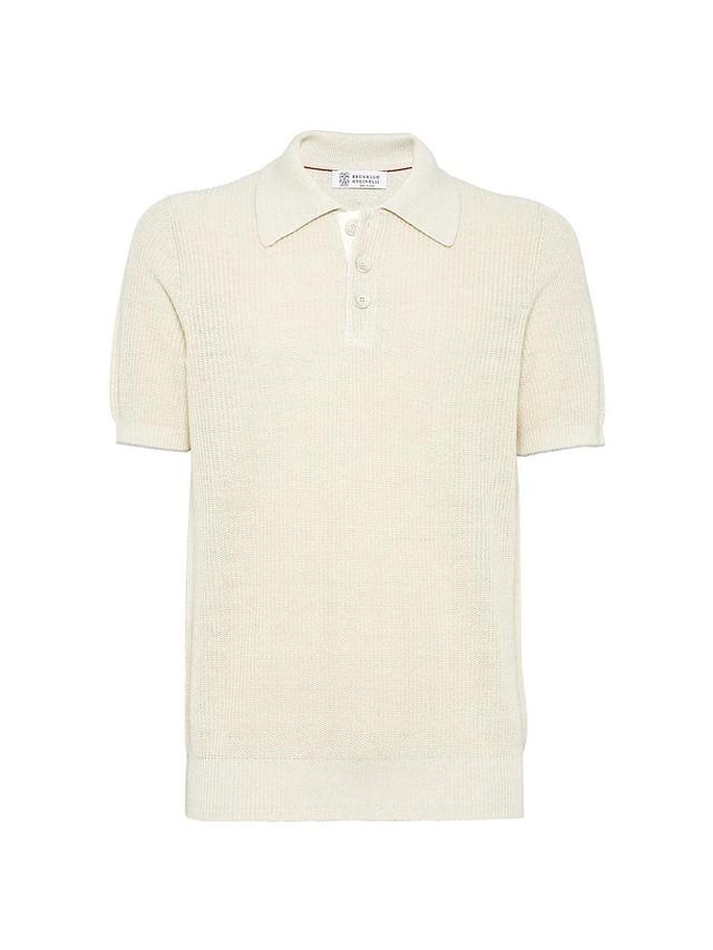 Mens Linen And Cotton Half English Rib Knit Polo Product Image