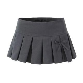 Low Rise Plain Bow Accent Mini Pleated Skirt Product Image