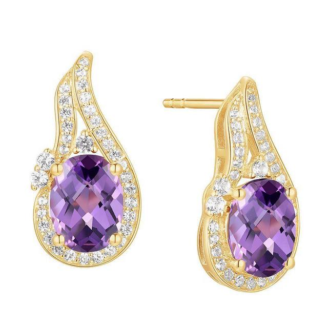 14k Gold Flash-Plated Amethyst & Lab-Created White Sapphire Stud Earrings, Womens, Yellow Product Image