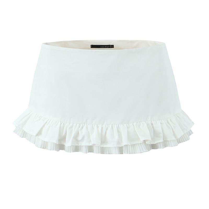 Low Rise Plain Ruffle Mini Skort Product Image