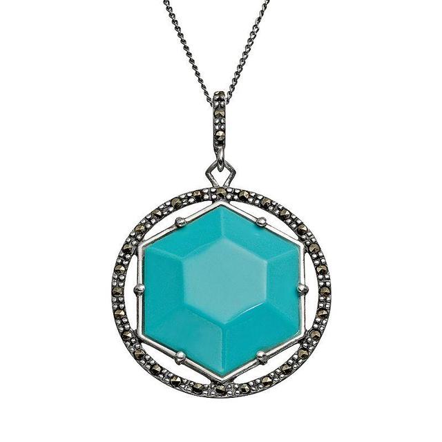 Tori Hill Simulated Turquoise & Marcasite Sterling Silver Geometric Pendant Necklace, Womens Multicolor Product Image