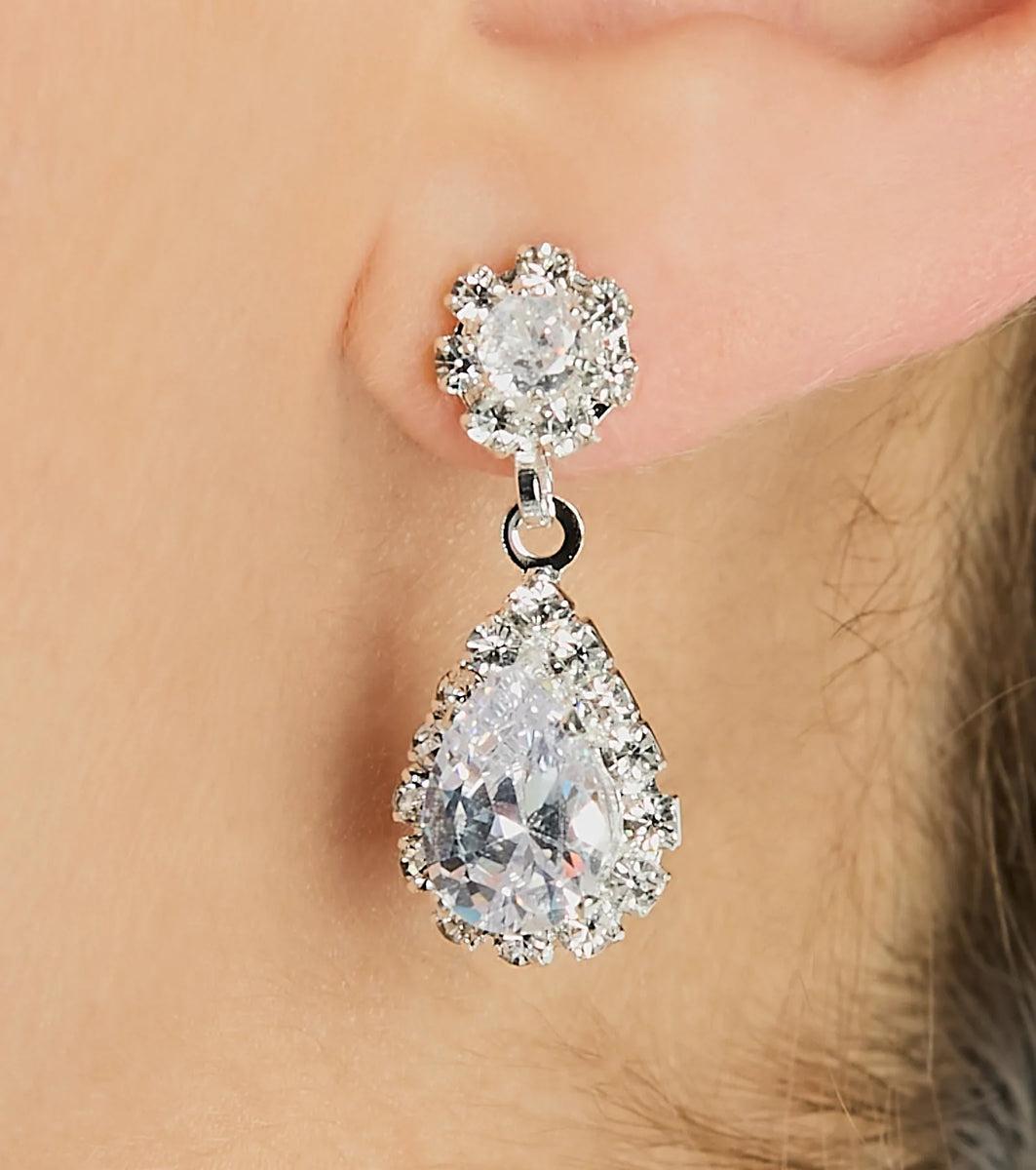 Glam Shine Teardrop Cubic Zirconia Necklace And Earrings Set Product Image