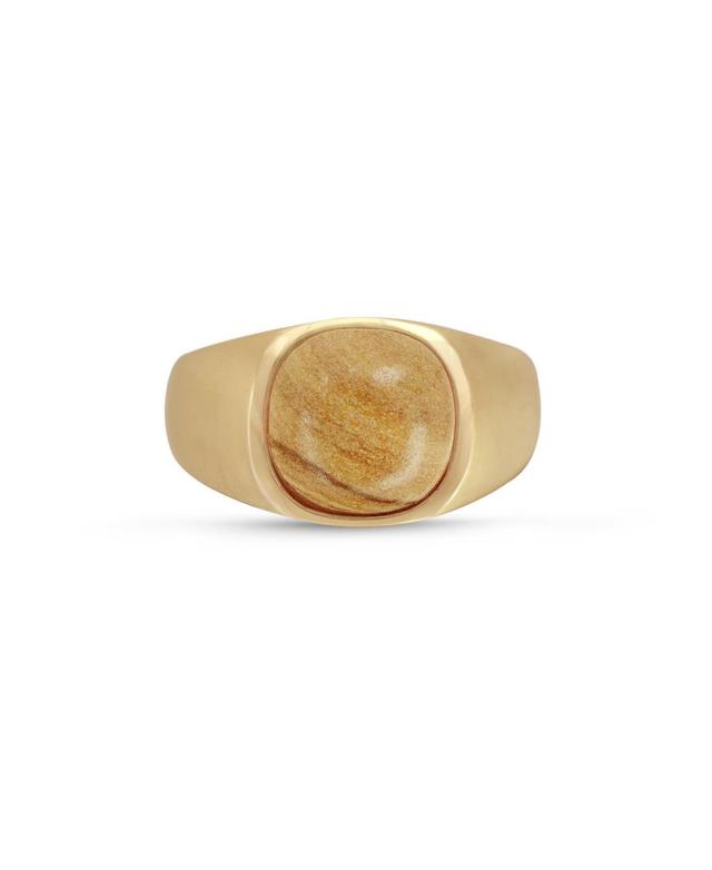 LuvMyJewelry Wood Jasper Iconic Gemstone Yellow Gold Plated Sterling Silver Men Signet Ring Product Image