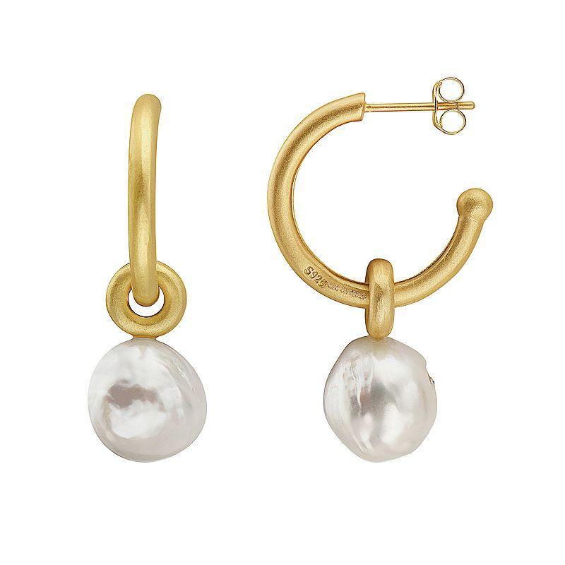 14k Gold Over Sterling Silver Freshwater Cultured Pearl Hoop Earrings, Womens, Yellow Product Image