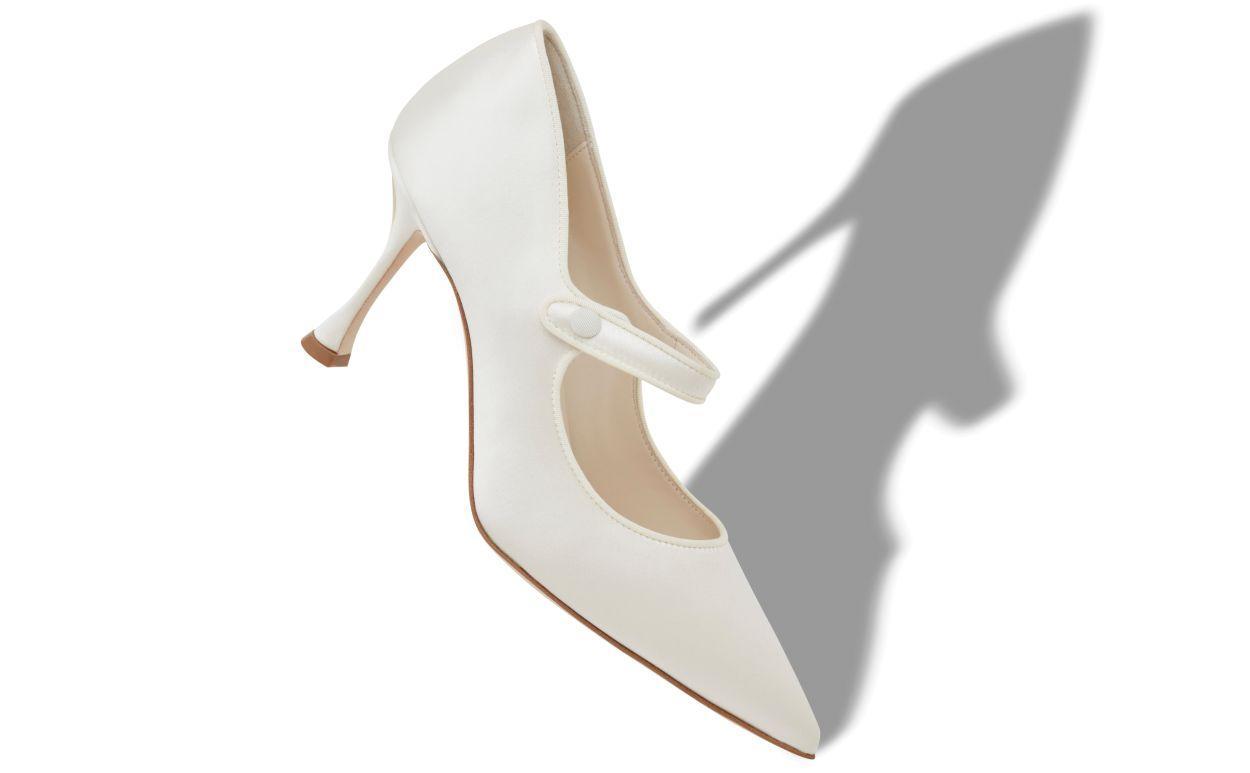 CAMPARINEW BRIDAL Cream Satin Pointed Toe Pumps Product Image