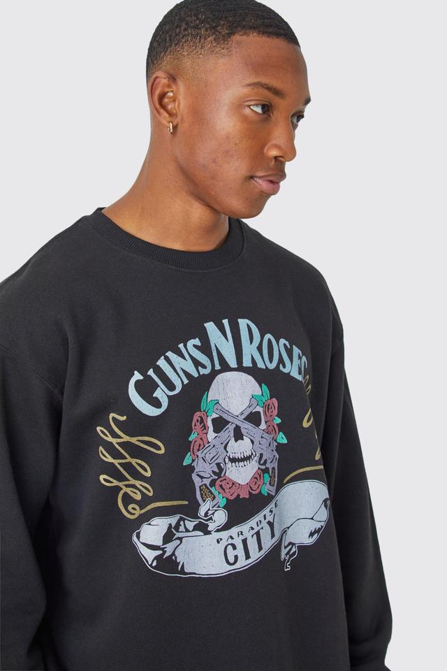 Oversized Guns N Roses Skull City License Sweatshirt | boohooMAN USA Product Image