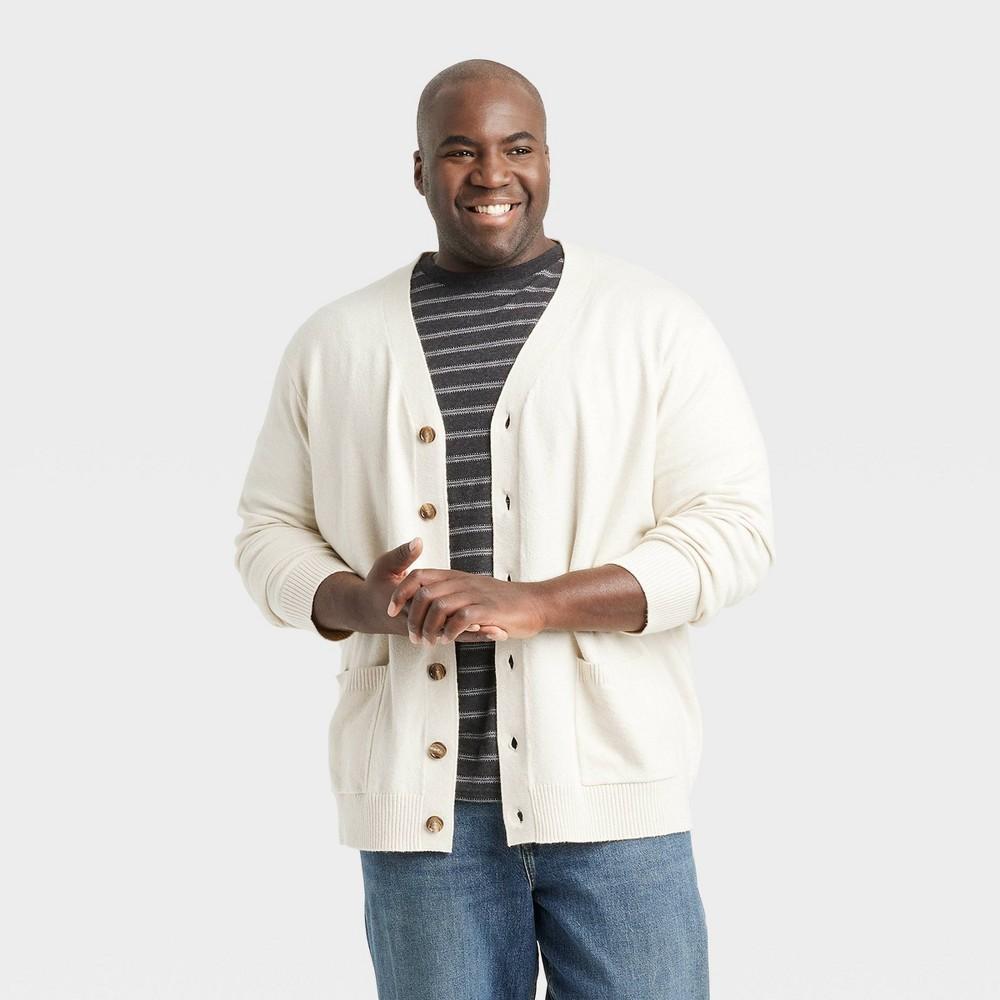 Mens Big & Tall V-Neck Cardigan Sweater - Goodfellow & Co Cream XXLT Product Image