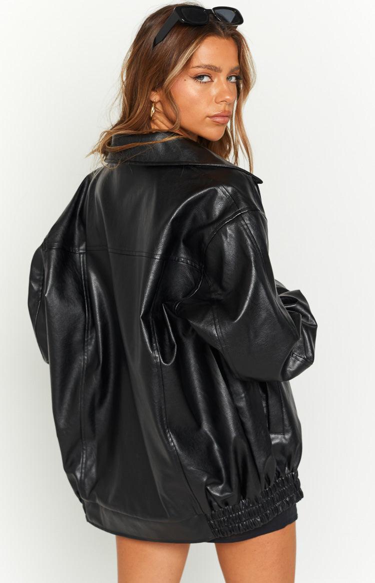 Abbi PU Black Bomber Jacket Product Image