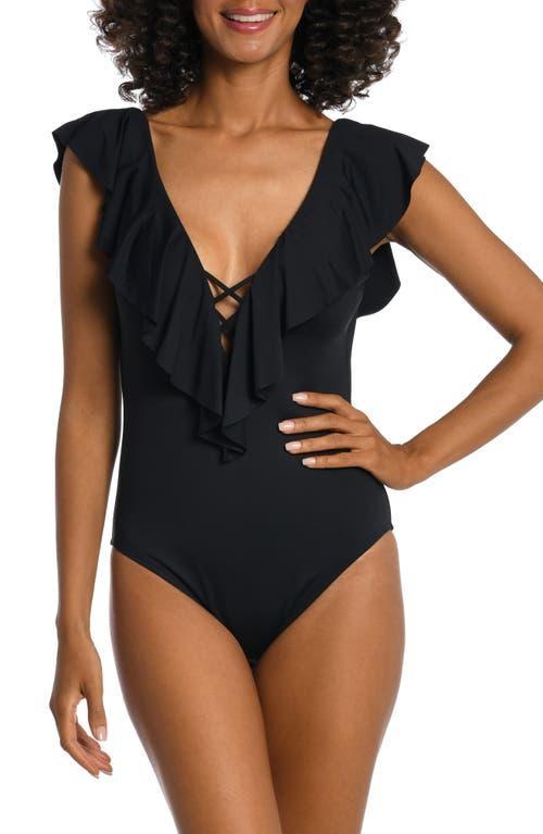 La Blanca Ruffle Plunge One-Piece Swimsuit Product Image