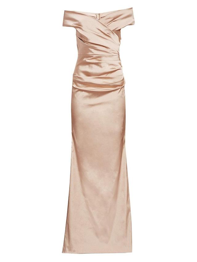 Womens Off-The-Shoulder Ruched Satin Gown Product Image