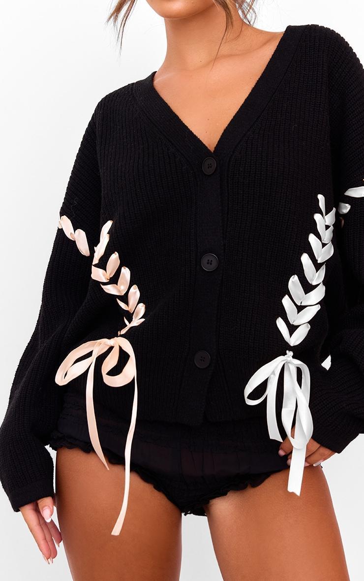 Black Chunky Knit Ribbon Detail Cardigan product image