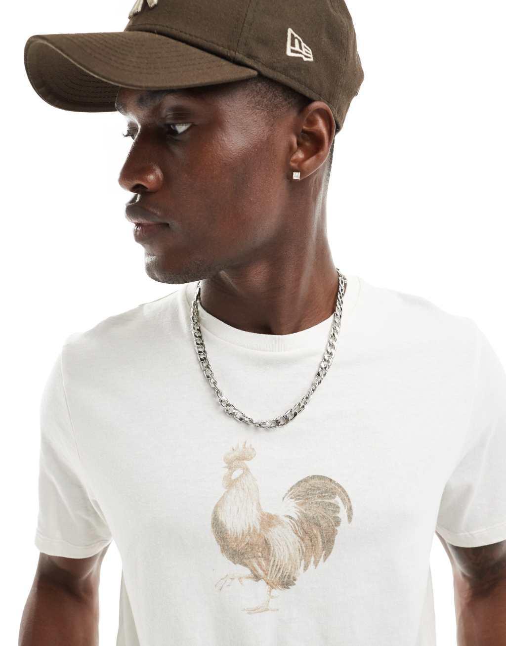 ASOS DESIGN boxy relaxed t-shirt in off white with rooster chest print Product Image