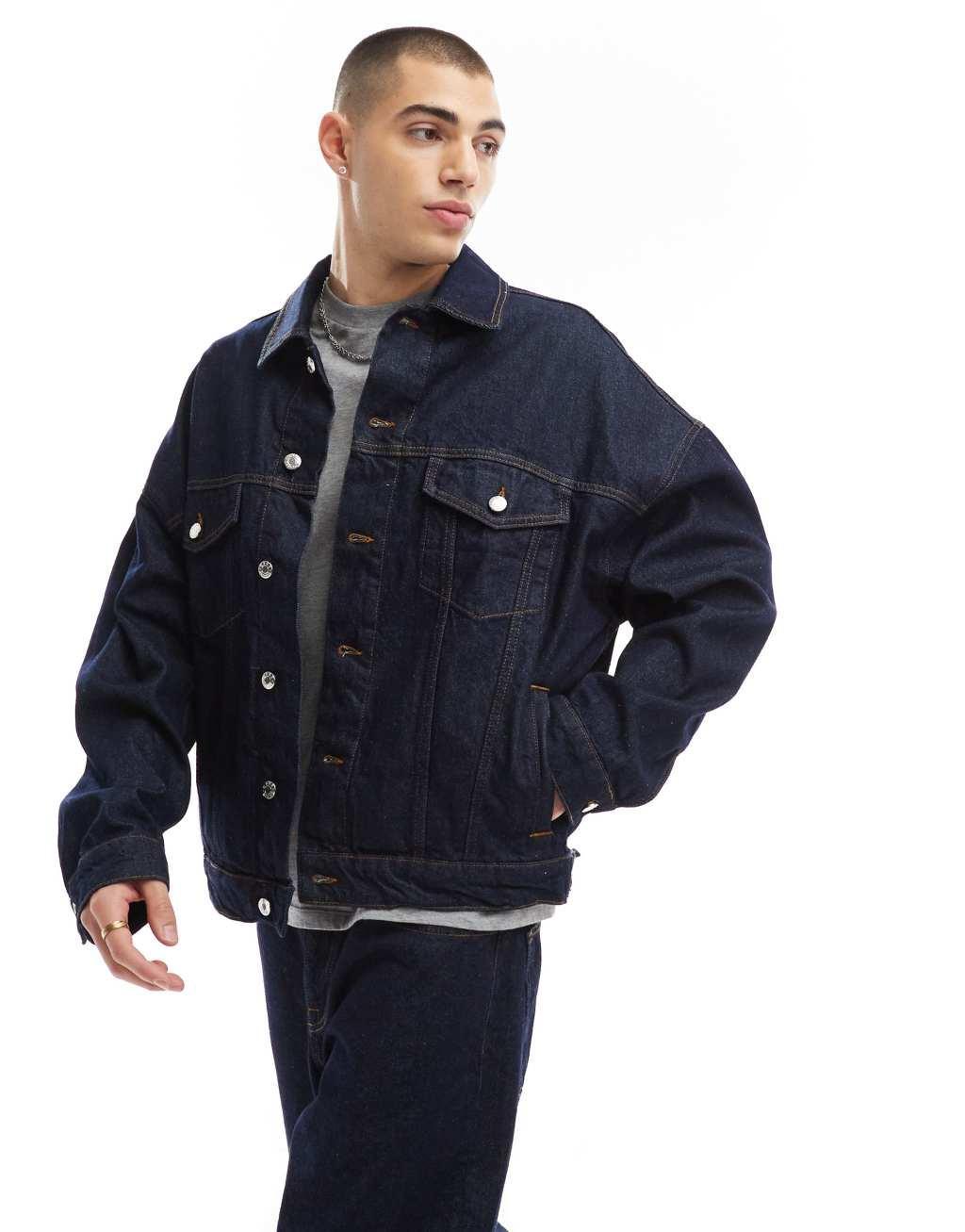 ASOS DESIGN oversized trucker jacket in raw denim Product Image