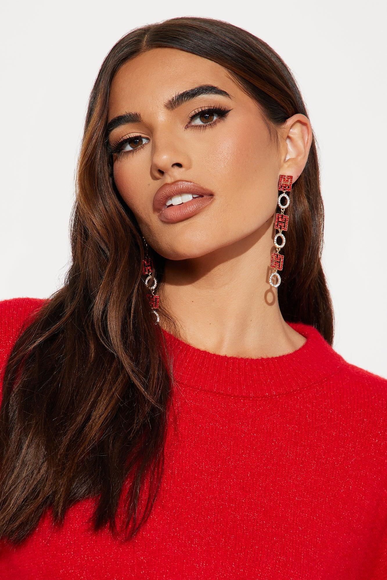 Holiday HO Earrings - Gold/Red Product Image