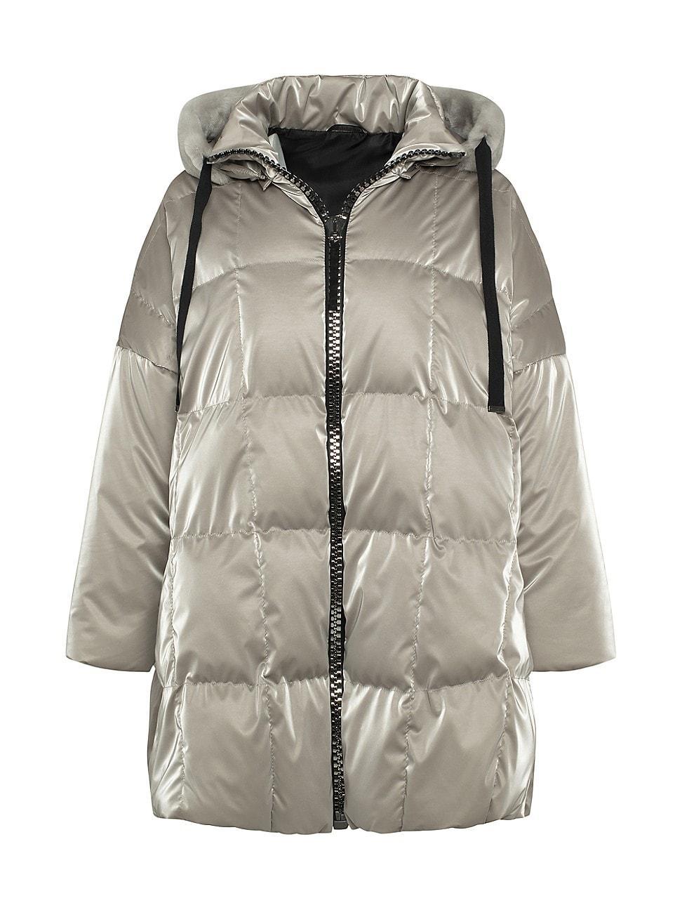 Womens Quilted Parka with Shearling Lamb Trim Product Image