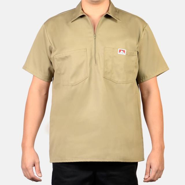 Short Sleeve Solid 1/2 Zip Shirt - Khaki Product Image