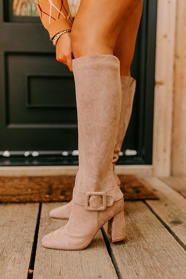 The Adeline Faux Suede Knee High Boot In Taupe Product Image