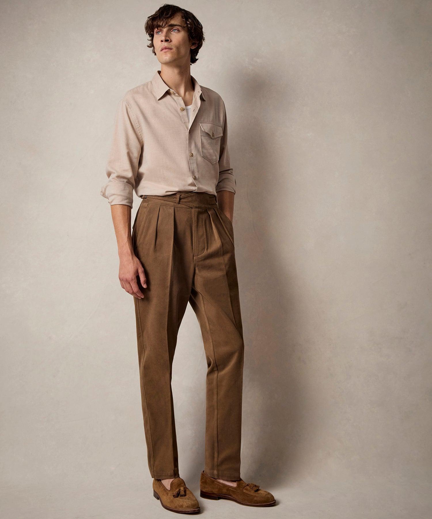 Italian Brushed Cotton Gurkha Trouser in Light Brown Product Image