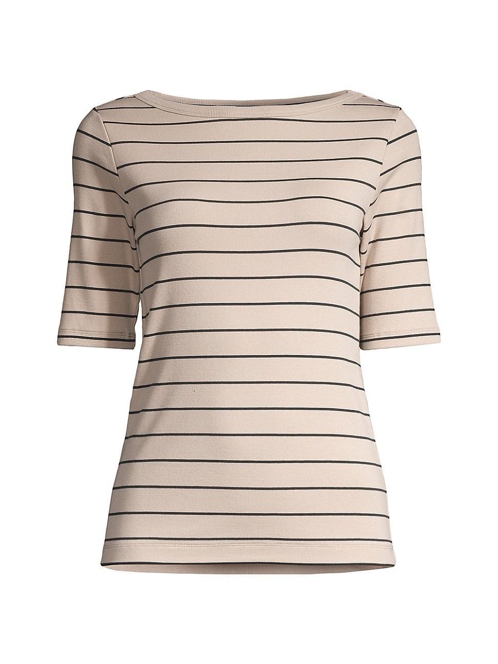 Womens Striped Rib-Knit Boatneck Top Product Image