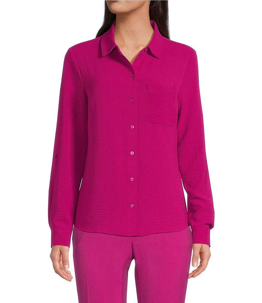 DKNY by Donna Karan Collared Neckline Long Roll Tab Sleeve Button Down Shirt Product Image