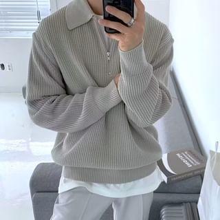 Plain Half Zip Polo Sweater Product Image