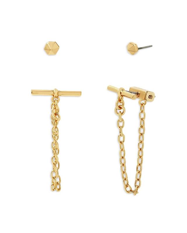 Allsaints Stud & Toggle Chain Front to Back Earrings in Silver Tone or Gold Tone, Set of 2 - Female Product Image