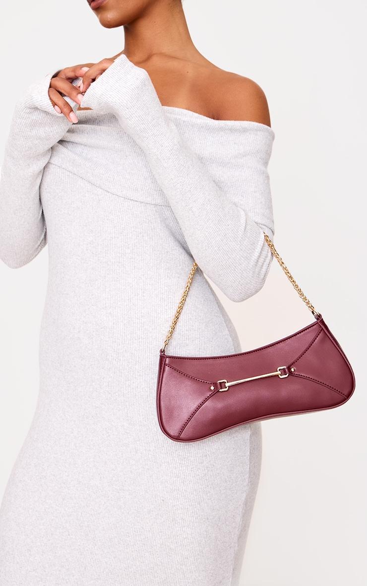 Burgundy Pu Buckle Chain Strap Shoulder Bag product image