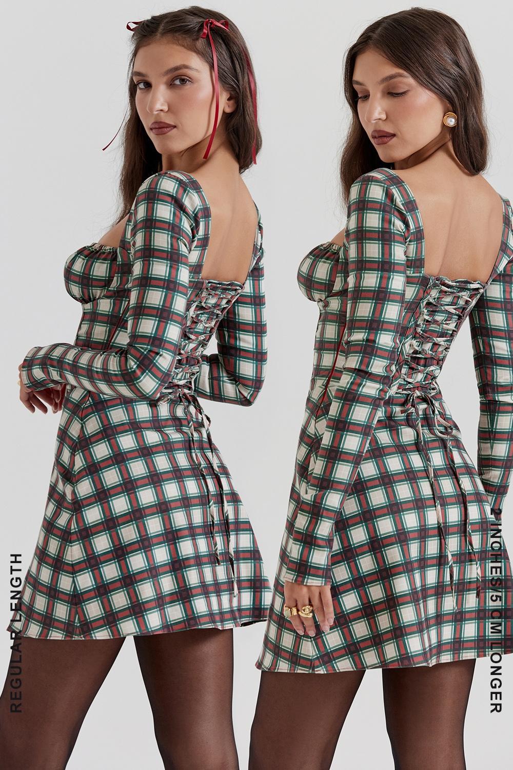 Eliza Red Tartan Corset Midi Dress - SALE Product Image