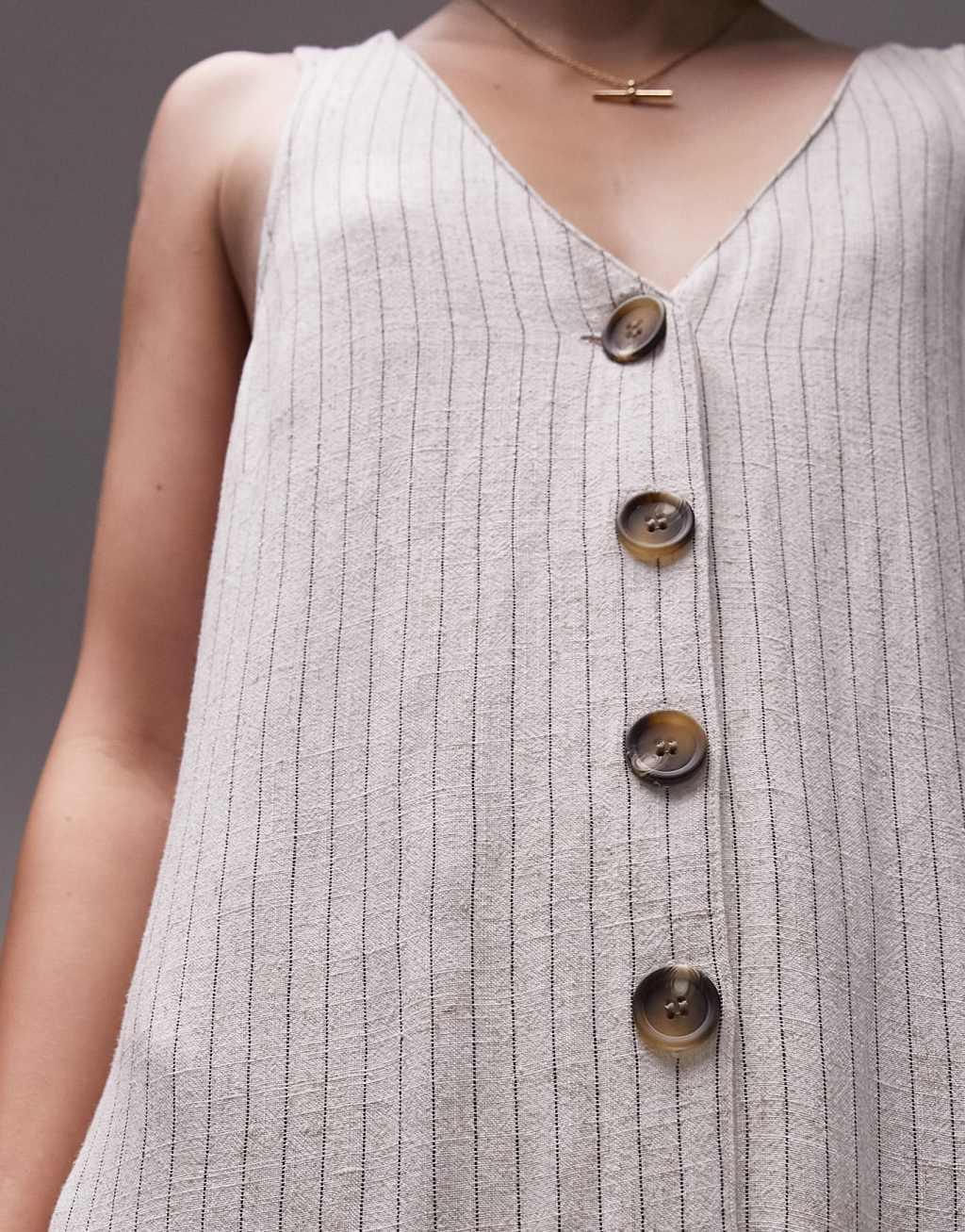 Topshop textured button down jumpsuit in linen mix stripe Product Image