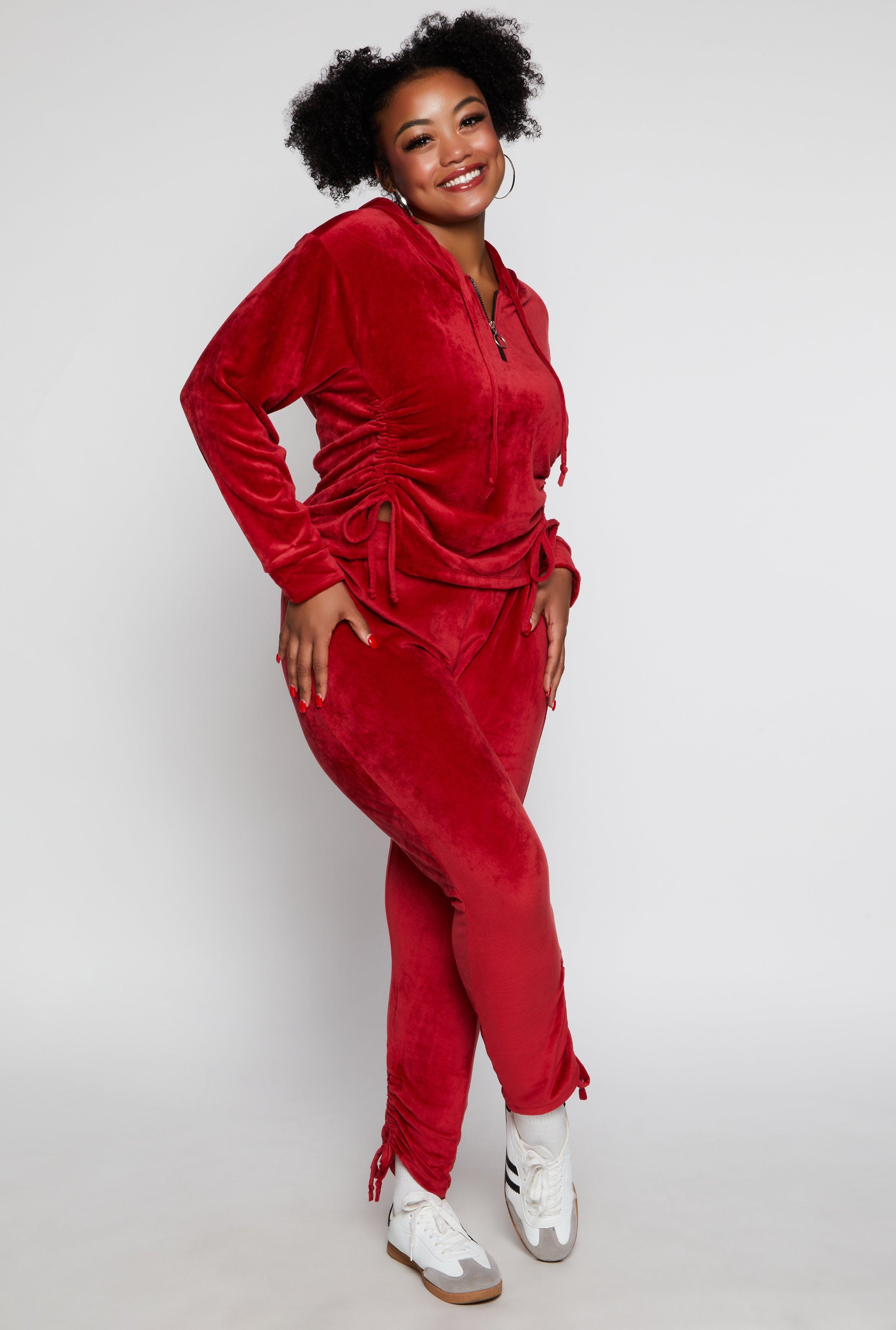 Womens Plus Size Velour Ruched Leg Sweatpants Product Image